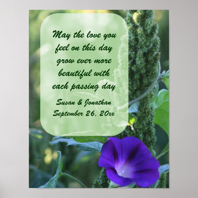 Morning Glory Flower Personalised Wedding  Poster (Front)
