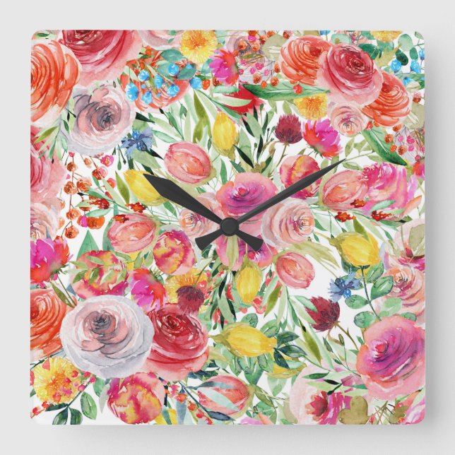 Morning Glory Flower Square Wall Clock (Front)