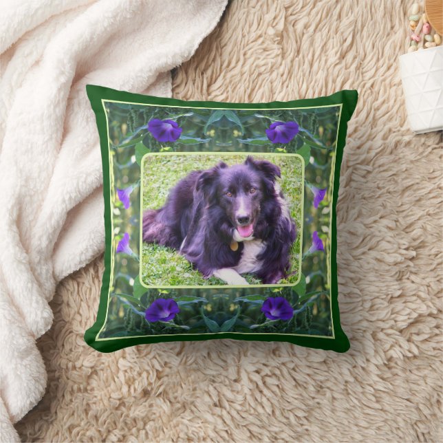 Morning Glory Flowers Frame Create Your Own Photo Cushion (Blanket)