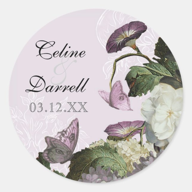 Morning Glory Hydrangea Wedding Sticker or Seal (Front)