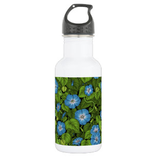 Morning glory in blue and green 532 ml water bottle