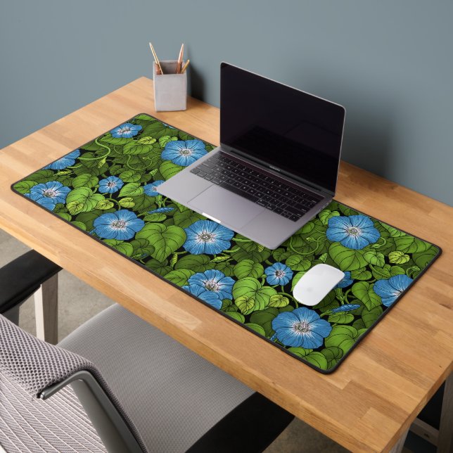 Morning glory in blue and green desk mat (Office 2)