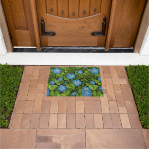 Morning glory in blue and green doormat