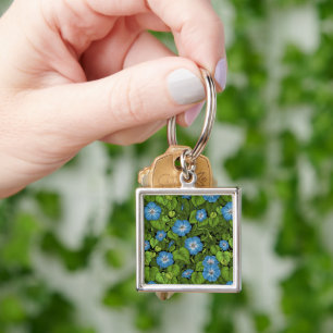 Morning glory in blue and green key ring