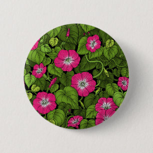 Morning glory in pink and green 6 cm round badge