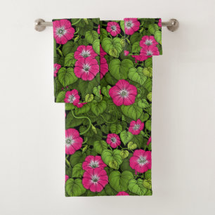 Morning glory in pink and green bath towel set