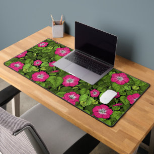 Morning glory in pink and green desk mat