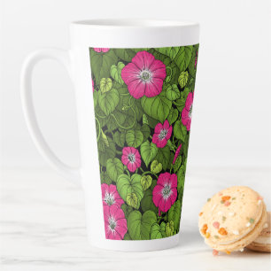 Morning glory in pink and green latte mug