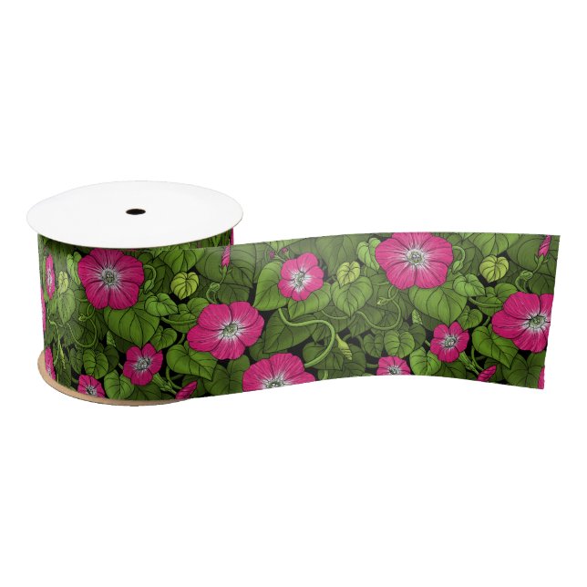 Morning glory in pink and green satin ribbon (Spool)