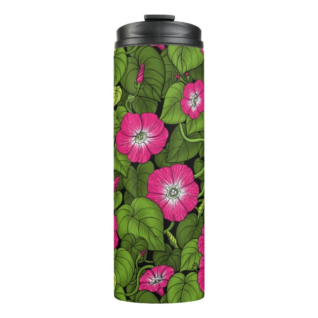 Morning glory in pink and green thermal tumbler (Front)
