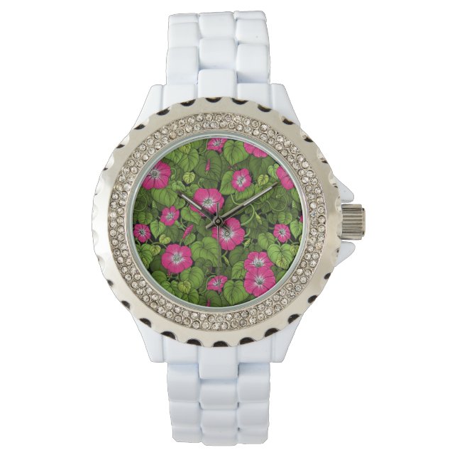 Morning glory in pink and green watch (Front)