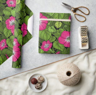 Morning glory in pink and green wrapping paper