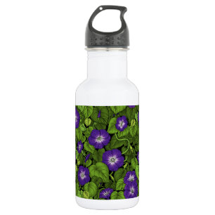 Morning glory in purple and green 532 ml water bottle