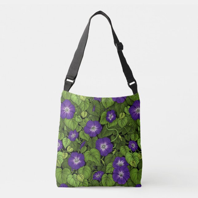 Morning glory in purple and green crossbody bag (Front)
