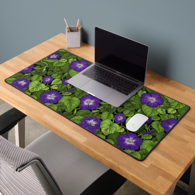 Morning glory in purple and green desk mat (Office 2)