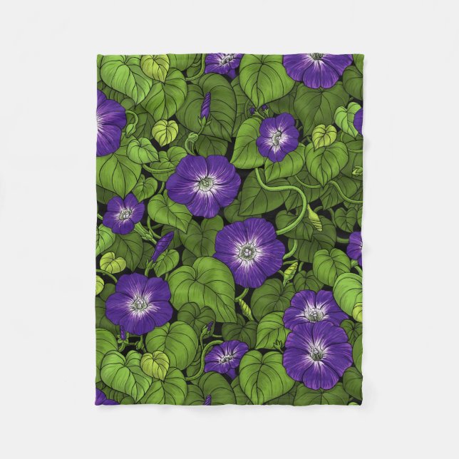 Morning glory in purple and green fleece blanket (Front)