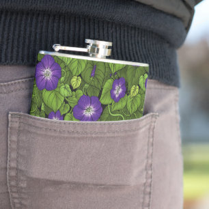 Morning glory in purple and green hip flask