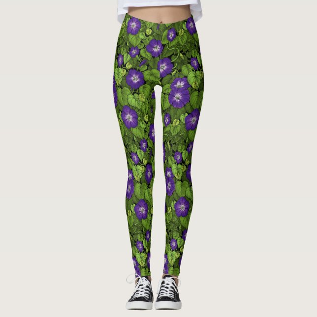 Morning glory in purple and green leggings (Front)