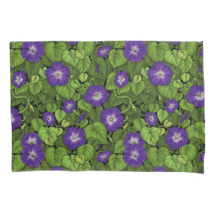 Morning glory in purple and green pillowcase