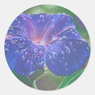 Morning Glory (Ipomoea Purpurea) Petals and Dew Dr Classic Round Sticker