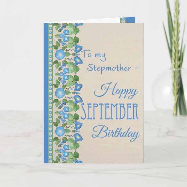 Morning Glory September Birthday Card: Stepmother Card (Front)