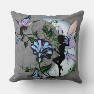 Morning Glory Shadow Fairy and Cosmic Cat Cushion