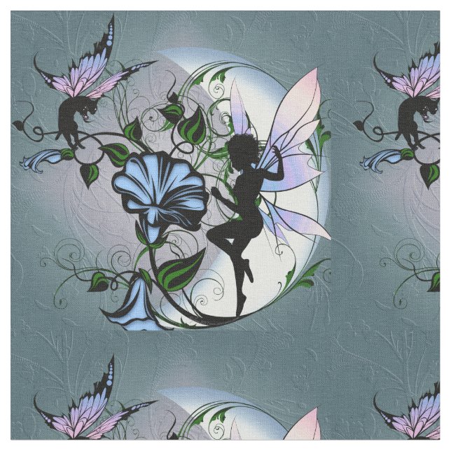Morning Glory Shadow Fairy and Cosmic Cat Fabric (Close Up)