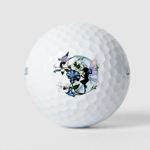 Morning Glory Shadow Fairy and Cosmic Cat Golf Balls