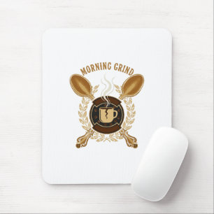 Morning Grind Vintage Retro Coffee Lover Emblem Mouse Pad