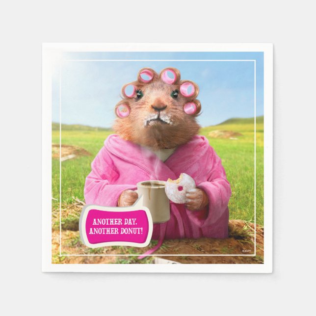 Morning Groundhog with Breakfast Doughnut and Coff Napkin (Front)