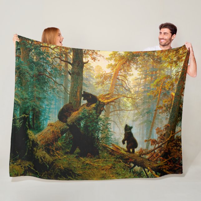 Morning in a Pine Forest Bear with Cubs Shishkin  Fleece Blanket (In Situ)