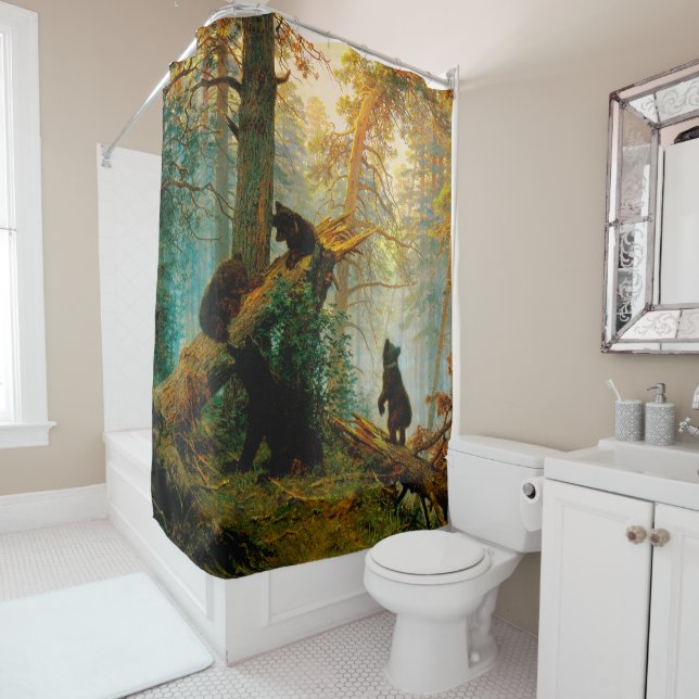 Morning in a Pine Forest Bear with Cubs Shishkin  Shower Curtain (In Situ)