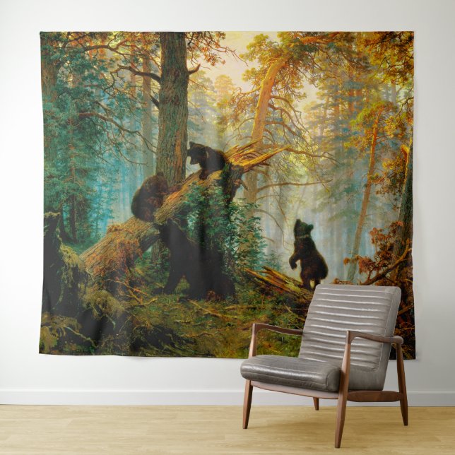 Morning in a Pine Forest Bear with Cubs Shishkin Tapestry (In Situ (Horizontal))