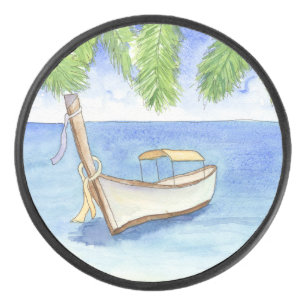 Morning in Bali Watercolor Hockey Puck
