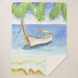 Morning in Bali Watercolor Sherpa Blanket