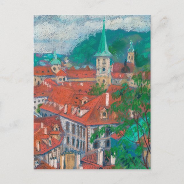 Morning in Prague Czech Cityscape Pastel Painting Postcard (Front)
