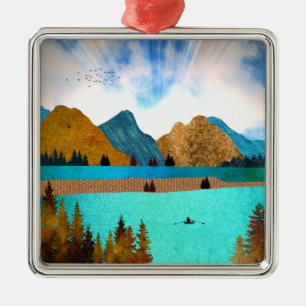 Morning Lake Rower Metal Ornament