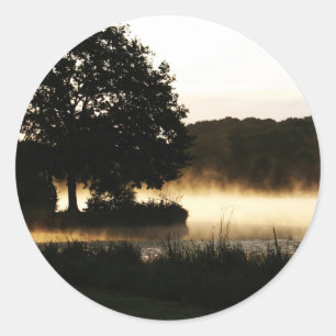 Morning Lake Scene sta Classic Round Sticker