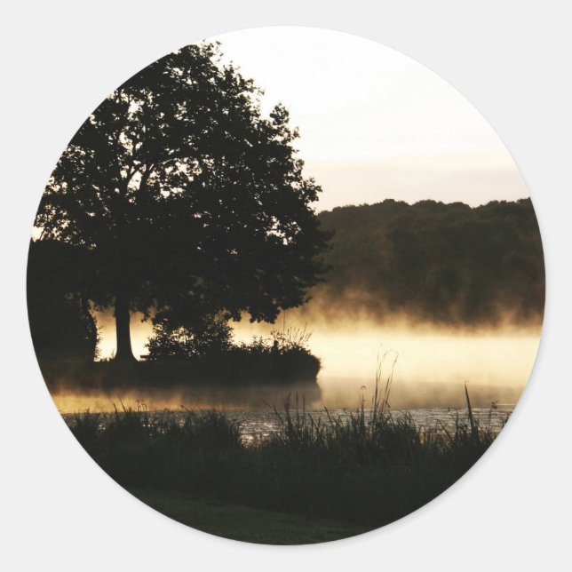Morning Lake Scene sta Classic Round Sticker (Front)