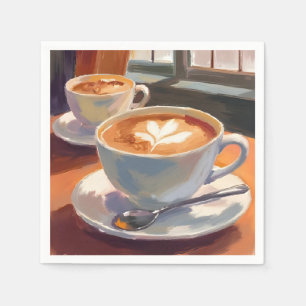 Morning Latte Coffee Watercolor Painting Napkin