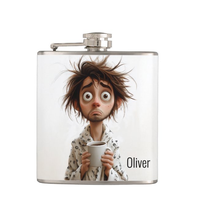 Morning Madness: Coffee First, Questions Later Hip Flask (Front)