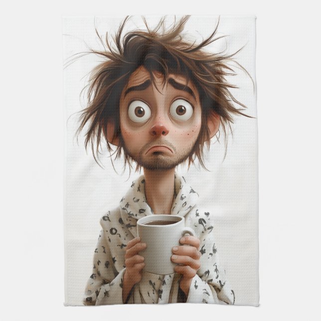 Morning Madness: Coffee First, Questions Later Tea Towel (Vertical)