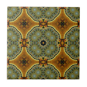 Morning Market Green and Gold Geometric Pattern Ceramic Tile