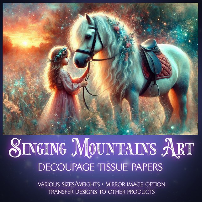 Morning Meadow Cute Girl and Horse Decoupage Tissue Paper (Creator Uploaded)