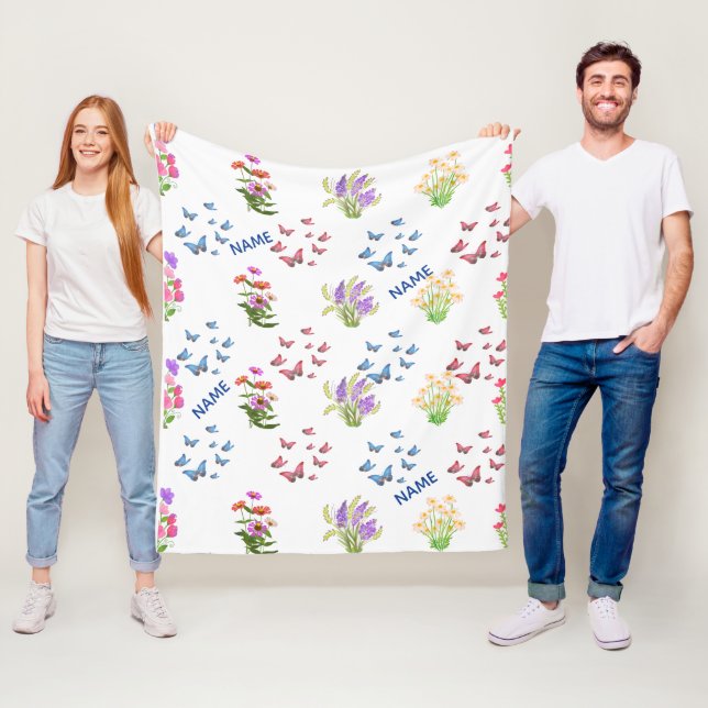 Morning Meadow Wildflower & Butterfly Throw Blanke Fleece Blanket (In Situ)