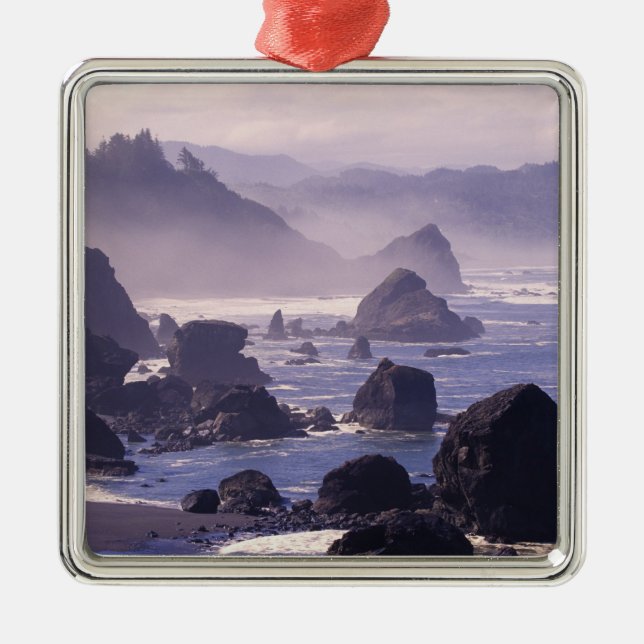 Morning mist along Oregon coast near Nesika, Metal Ornament (Front)