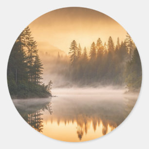 Morning Mist on River in the Pines Classic Round Sticker