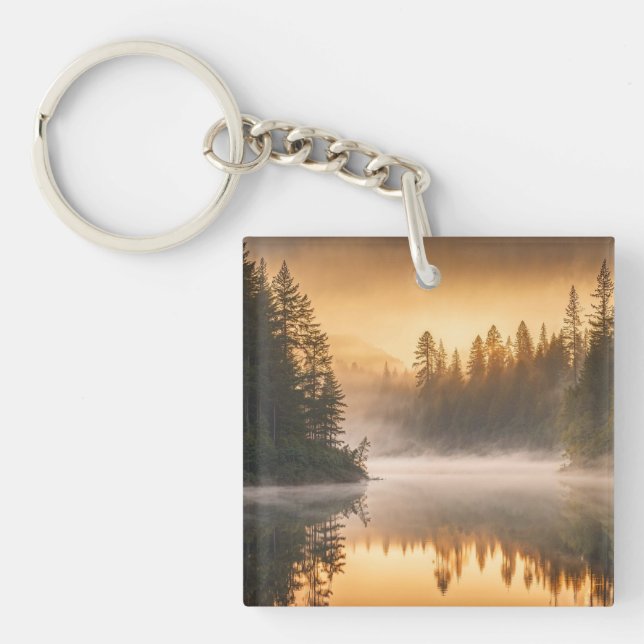 Morning Mist on River in the Pines Key Ring (Front)