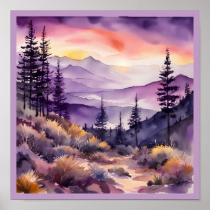 Morning Mist Smokey Mountains Watercolor Square Poster