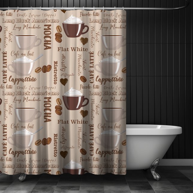 Morning Mocha Latte Coffee Lovers Collage Shower Curtain (Morning Mocha Latte Coffee Lovers Collage Shower Curtain)